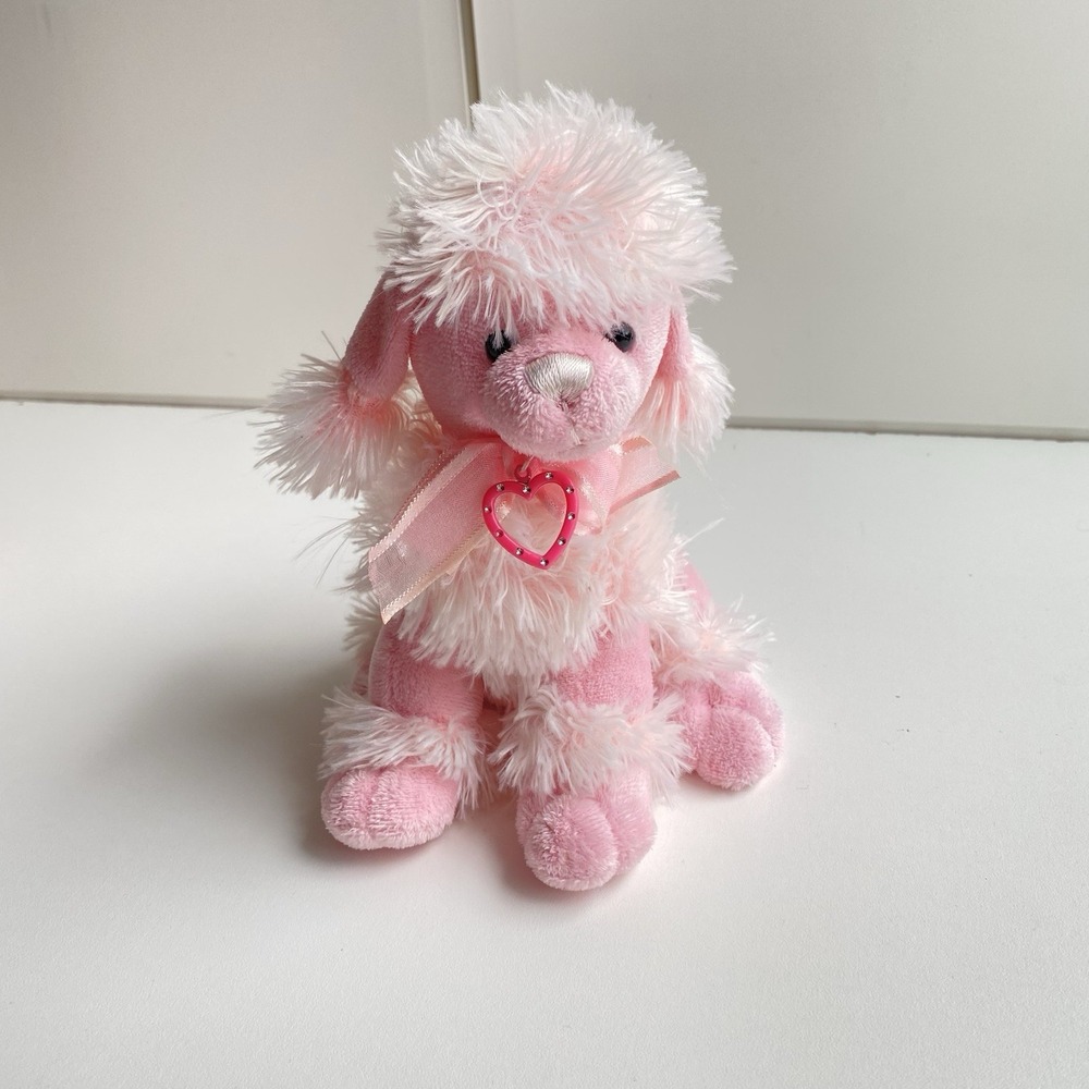 Kellytoy Pink Poodle Dog Plush Heart‎ Collar Stuffed Animal 8"